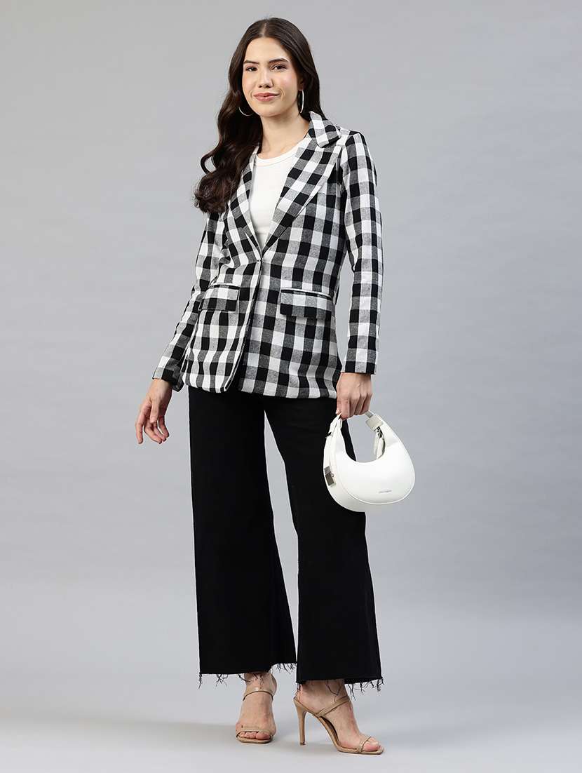 women checkered long sleeve single breasted blazer - 22142695 -  Standard Image - 3