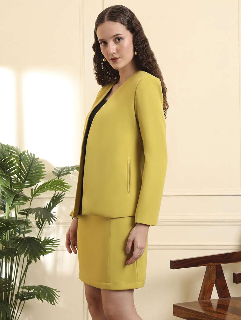 women solid blazer and skirt co-ord set - 22142706 -  Standard Image - 3