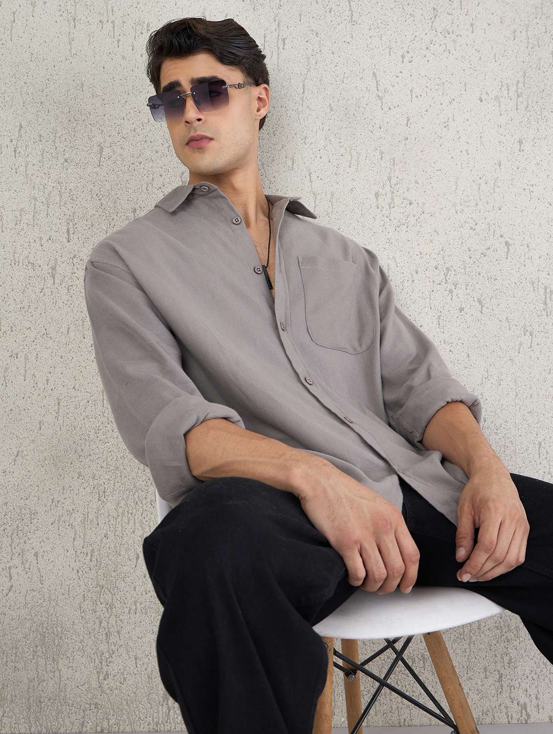 men solid long sleeve oversized casual shirt - 22142716 -  Zoom Image - 0