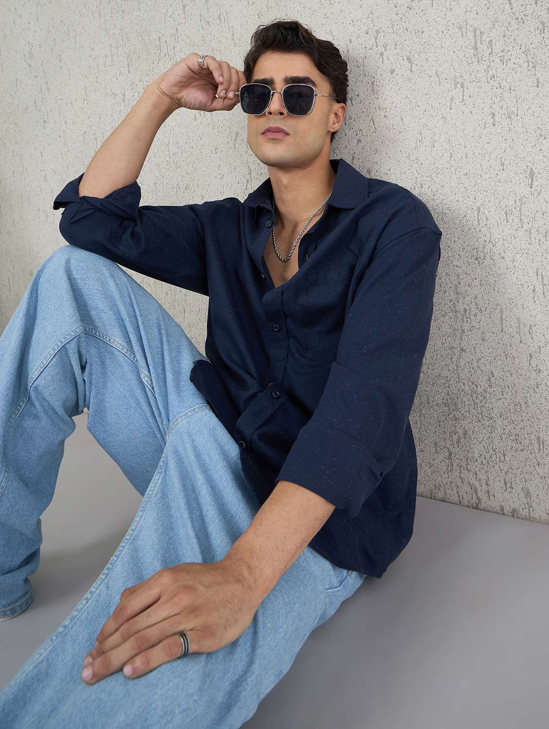 men self design long sleeve oversized casual shirt