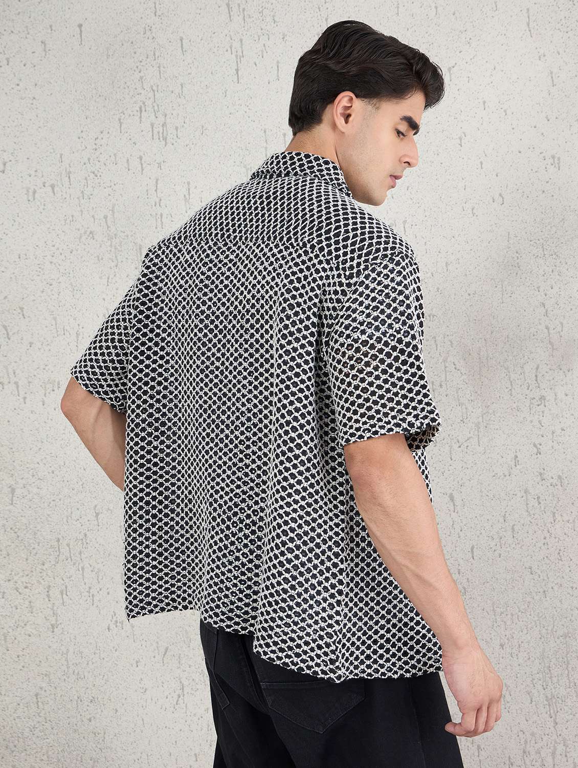 men self design short sleeve oversized casual shirt - 22142719 -  Standard Image - 3