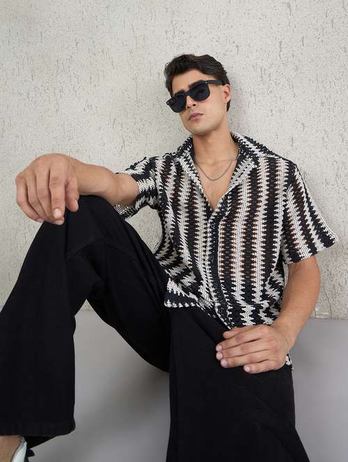 men self design short sleeve oversized casual shirt - 22142720 - Standard Image - 0