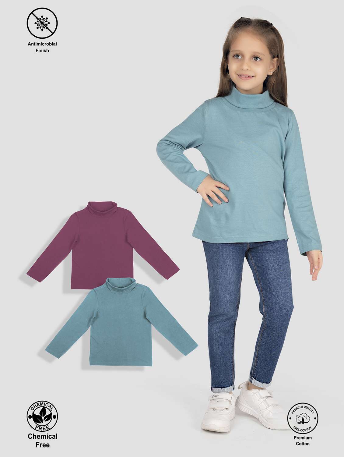 girls pack of 2 solid long sleeve tee