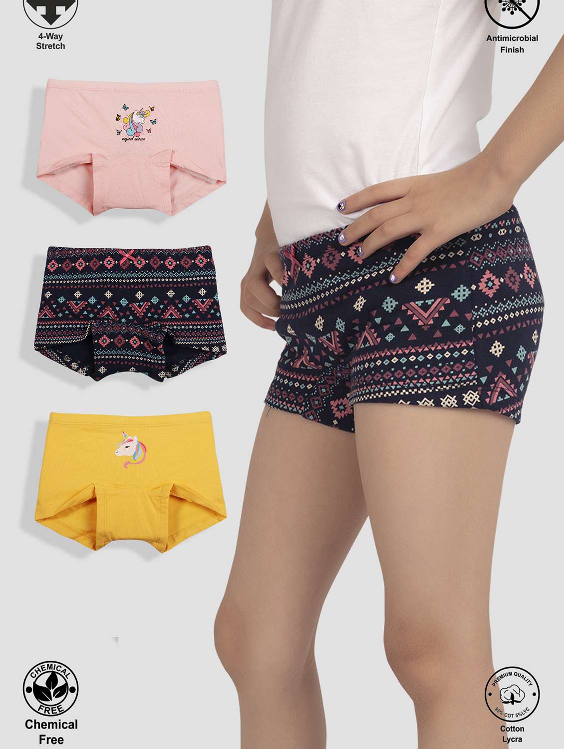 girls pack of 3 printed bloomer