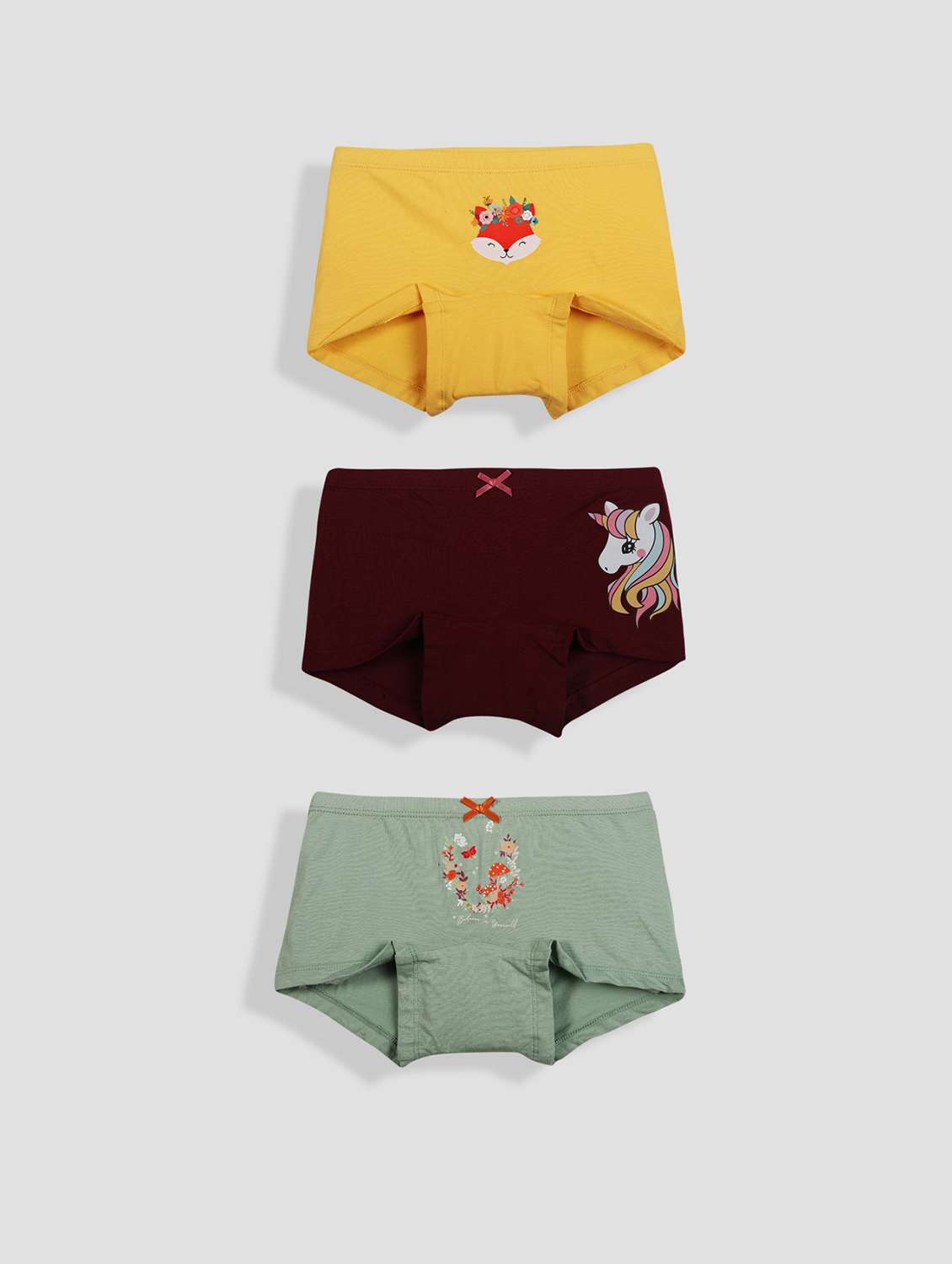 girls pack of 3 printed mid rise bloomer