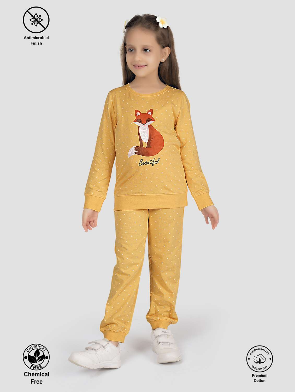 girls printed long sleeve nightwear pyjama set