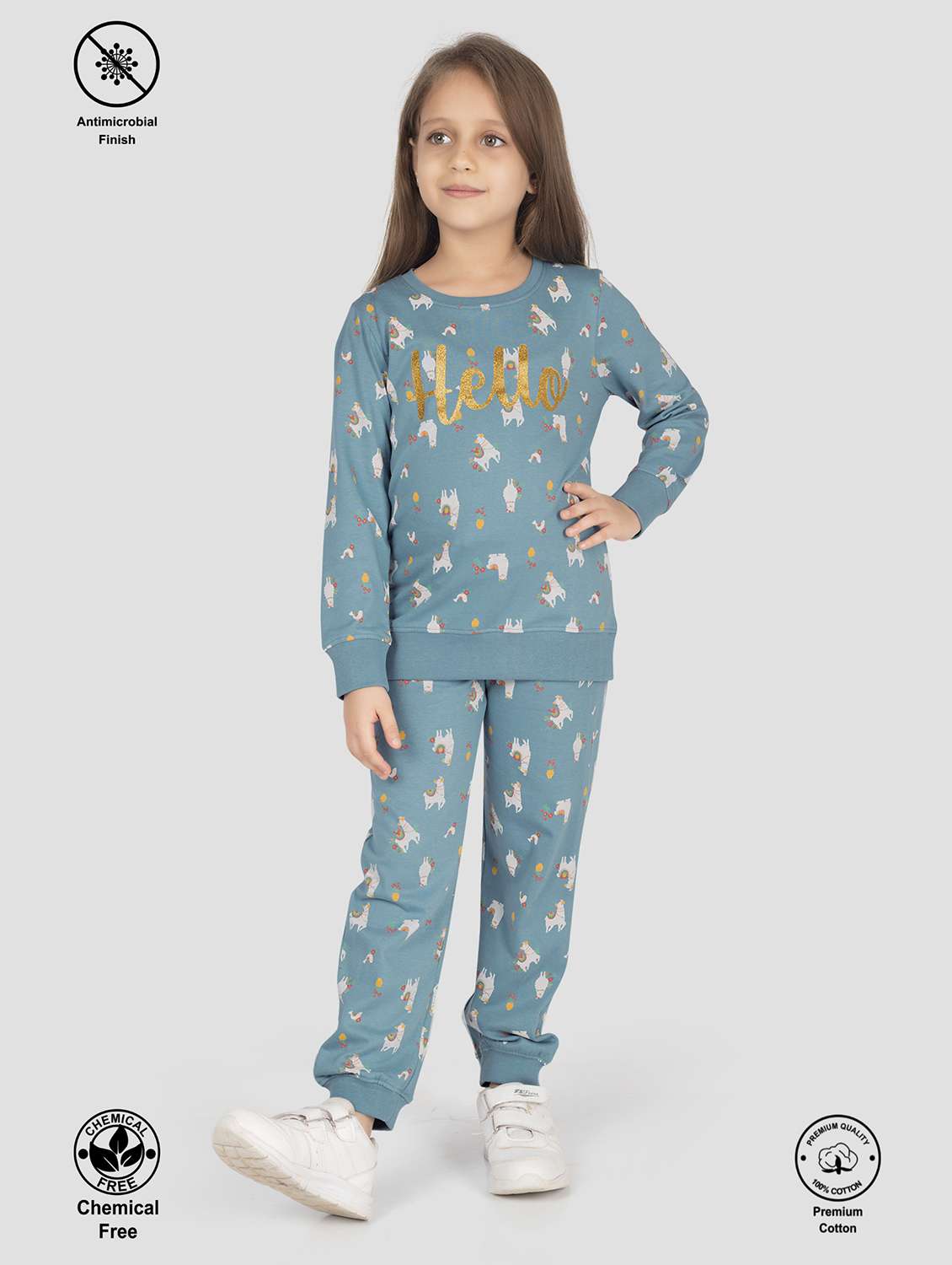 girls printed long sleeve pyjama set nightwear