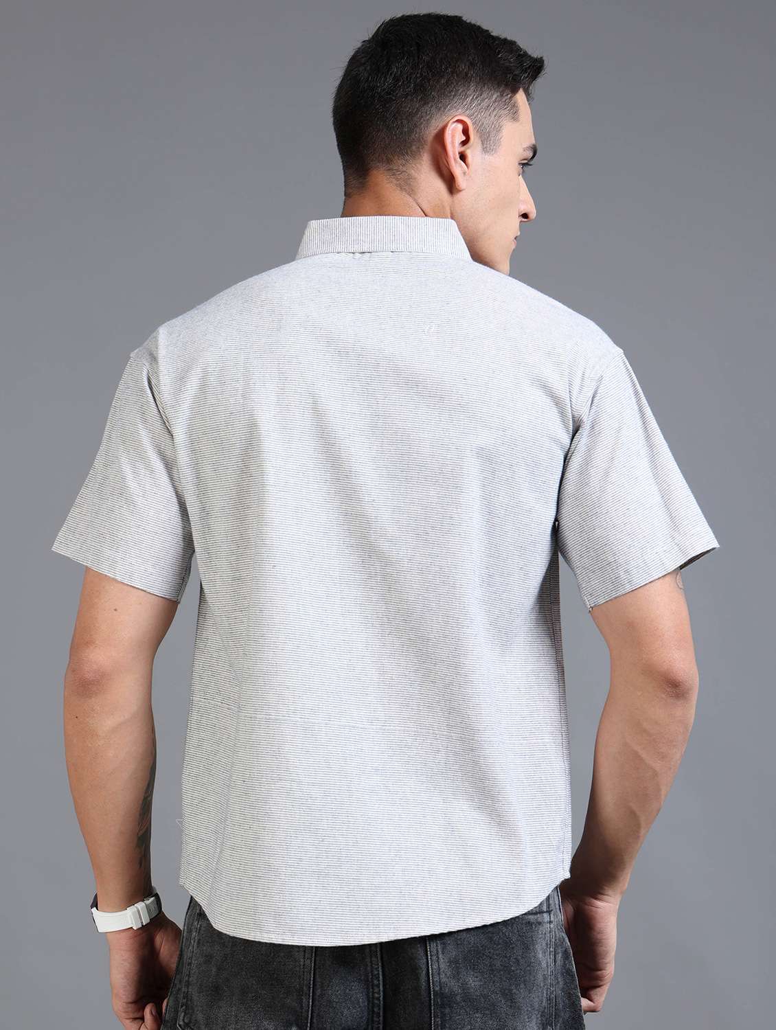 men striped short sleeve oversized casual shirt - 22142776 - Standard Image - 3