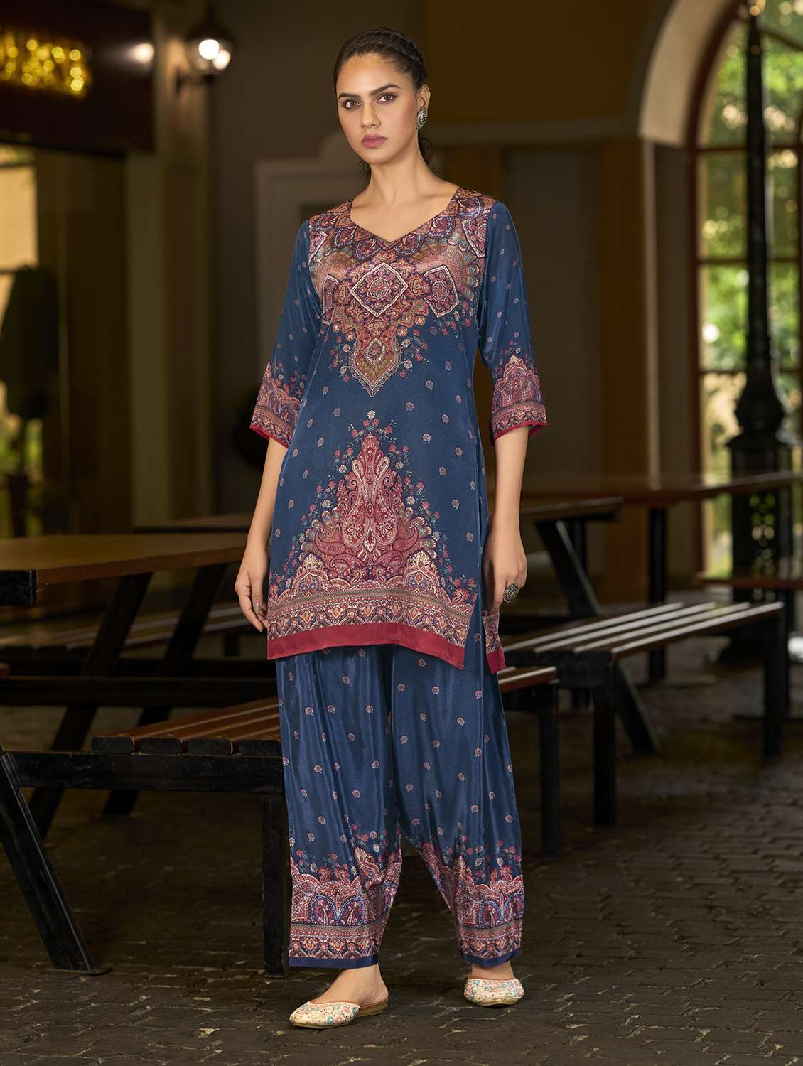 women printed three quarter sleeve co-ord set - 22142876 - Zoom Image - 0
