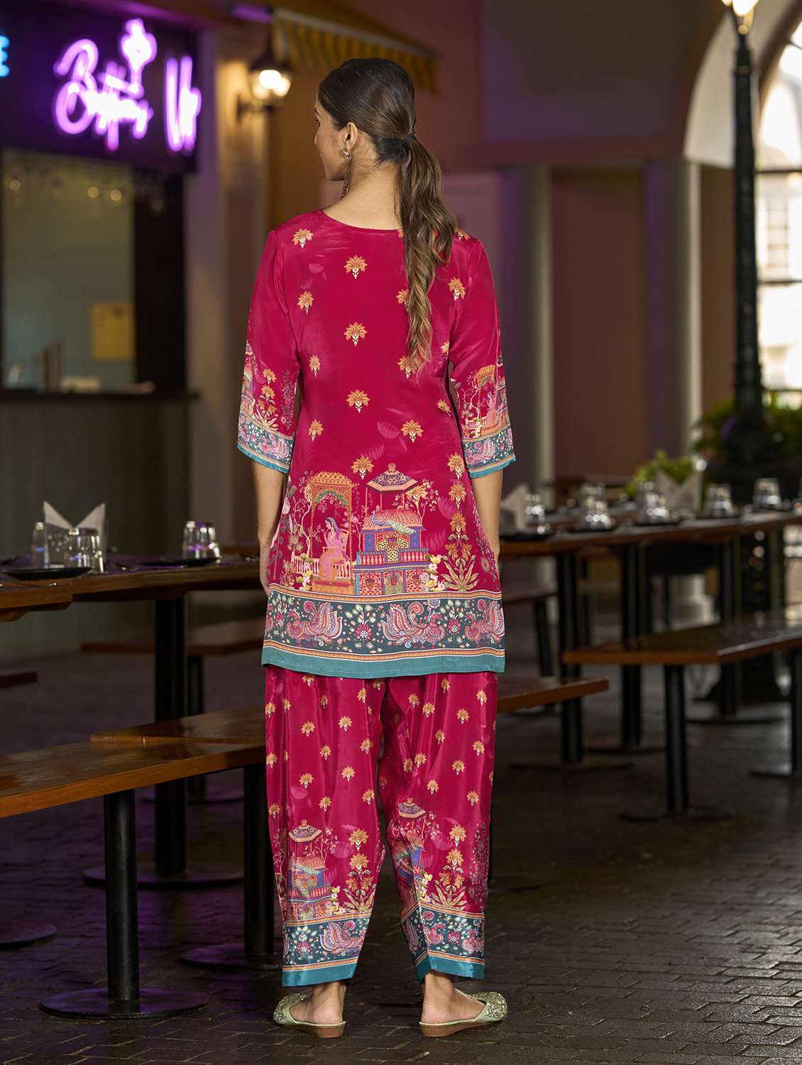 women printed three quarter sleeve co-ord set - 22142878 - Standard Image - 3