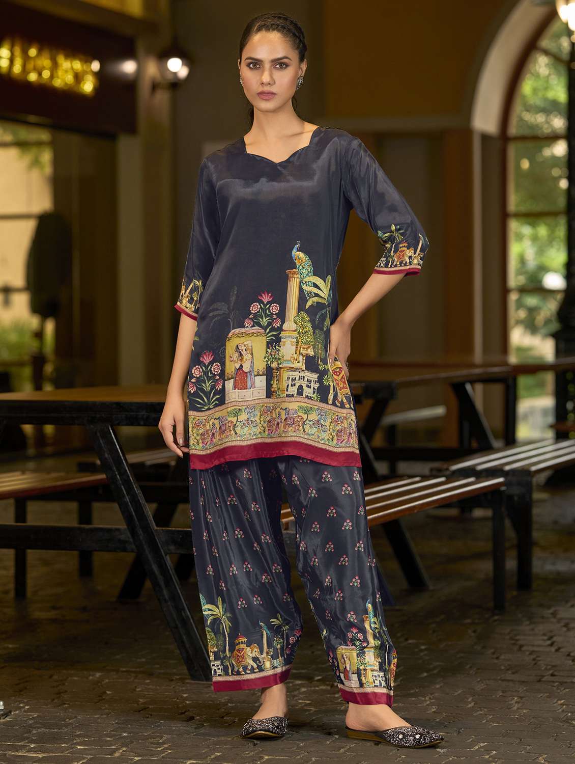 women printed three quarter sleeve co-ord set - 22142879 -  Zoom Image - 0