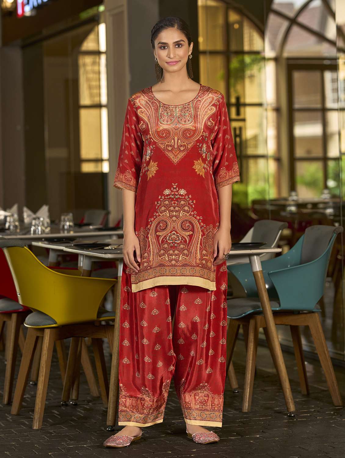 women printed three quarter sleeve co-ord set