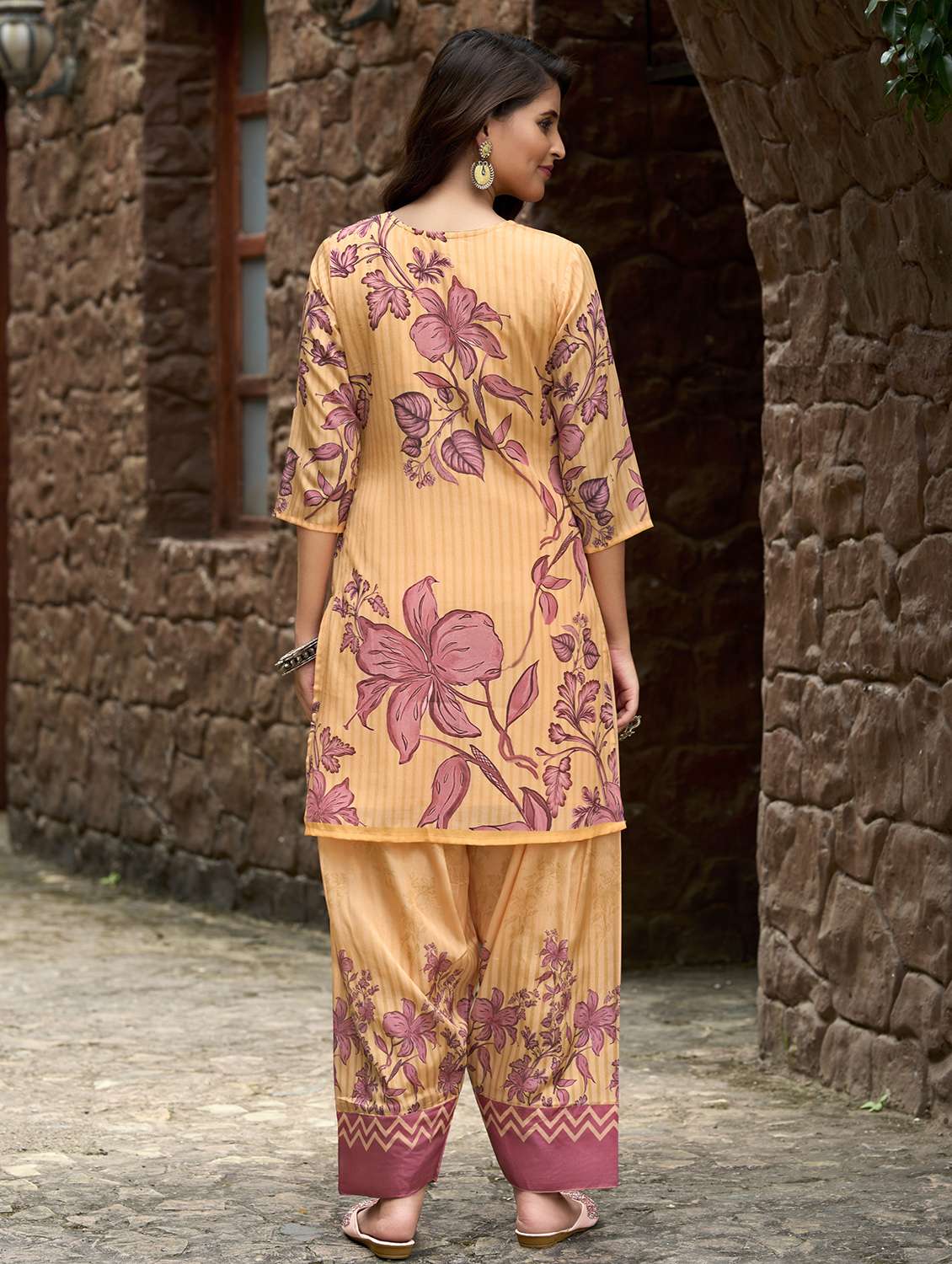 women printed three quarter sleeve co-ord set - 22142883 -  Standard Image - 3