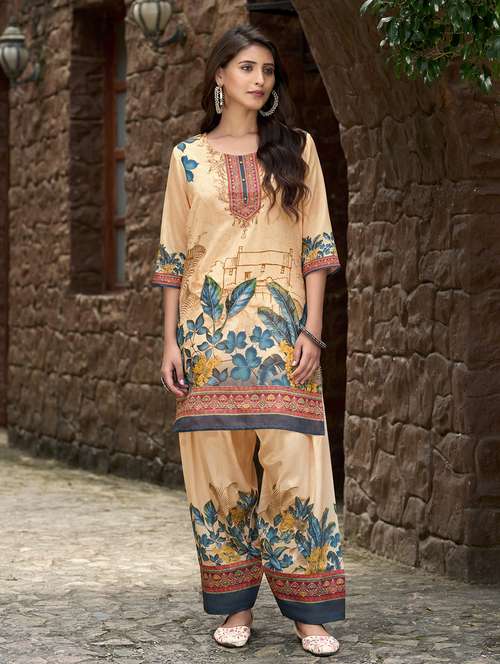 women printed three quarter sleeve co-ord set - 22142884 -  Standard Image - 0
