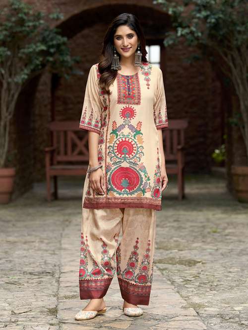 women printed three quarter sleeve co-ord set - 22142885 -  Standard Image - 0