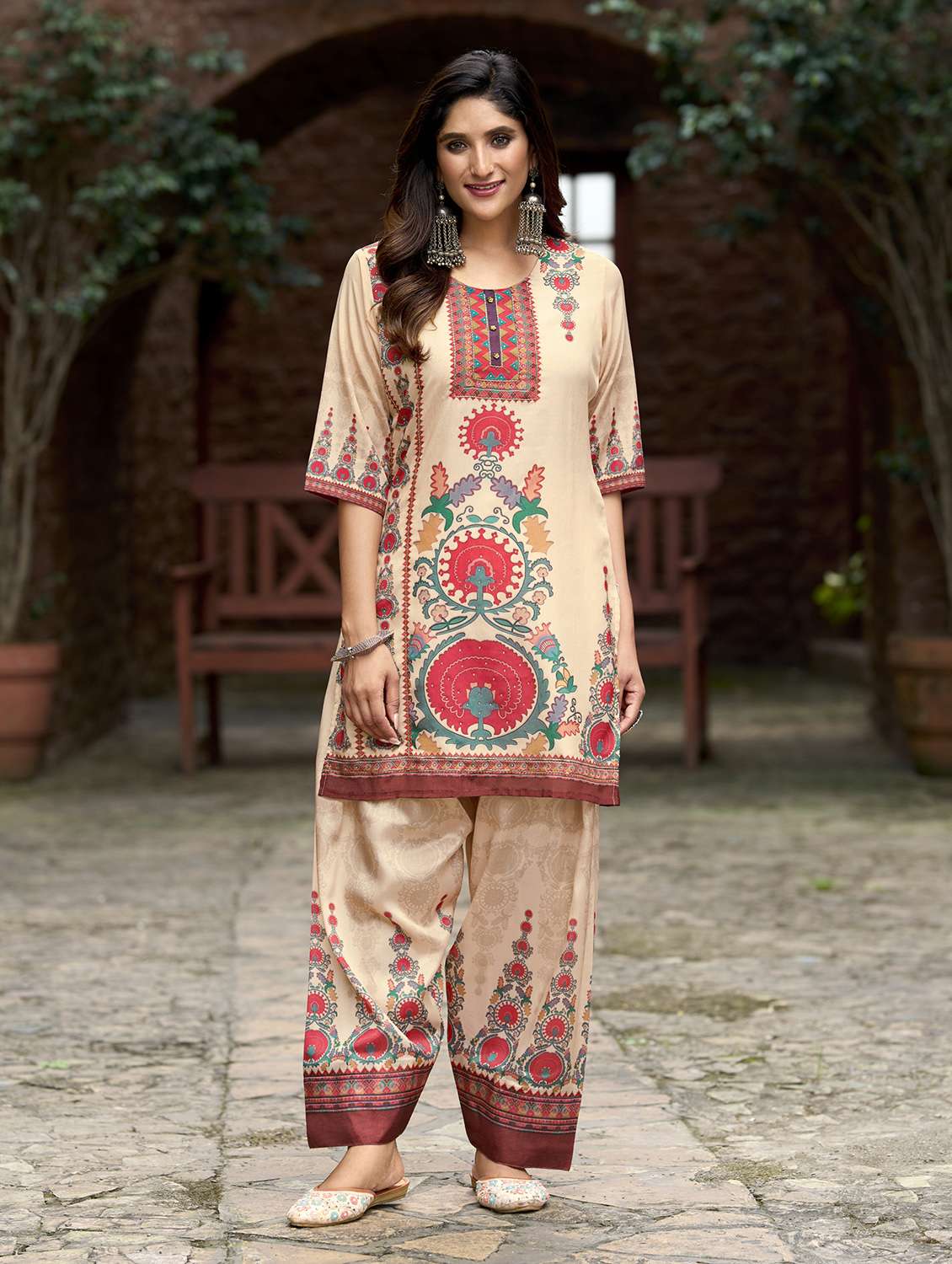 women printed three quarter sleeve co-ord set - 22142885 -  Zoom Image - 0