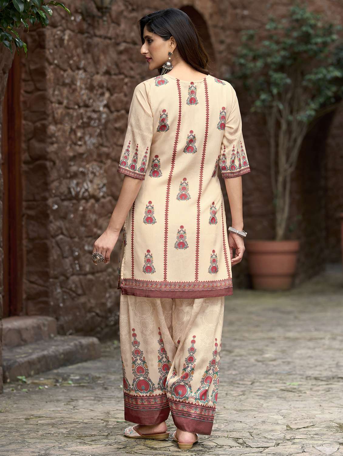 women printed three quarter sleeve co-ord set - 22142885 -  Standard Image - 3