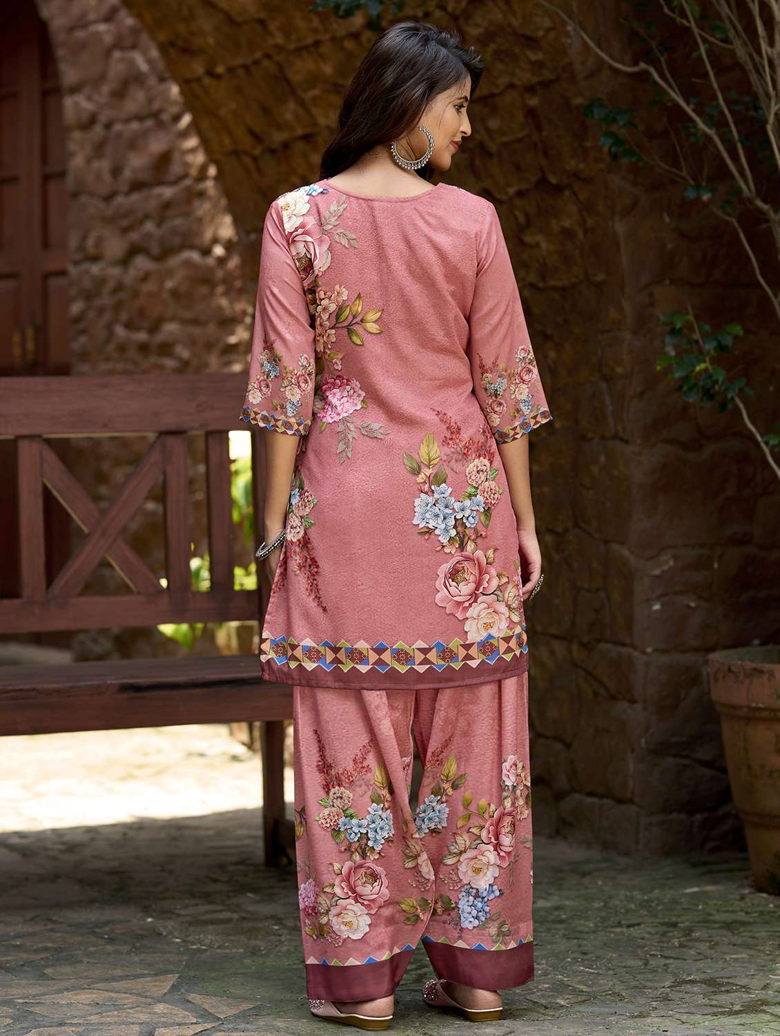 women printed three quarter sleeve co-ord set - 22142886 - Standard Image - 3