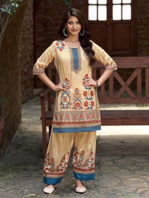 women printed three quarter sleeve co-ord set - 22142887 -  Standard Image - 0