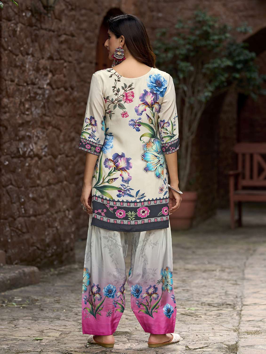 women printed three quarter sleeve co-ord set - 22142889 - Standard Image - 3