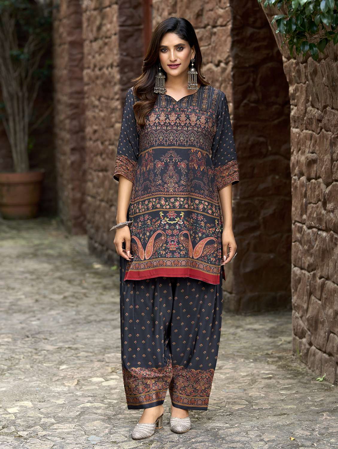 women printed three quarter sleeve co-ord set - 22142890 -  Zoom Image - 0