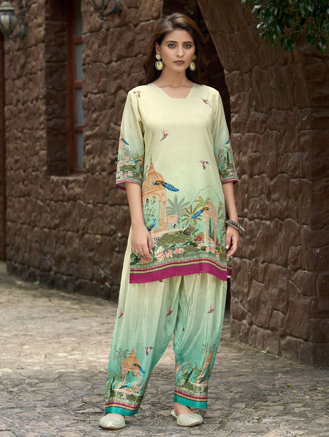 women printed three quarter sleeve co-ord set - 22142893 -  Zoom Image - 0