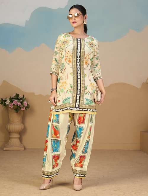 women printed three quarter sleeve co-ord set - 22142894 - Standard Image - 0