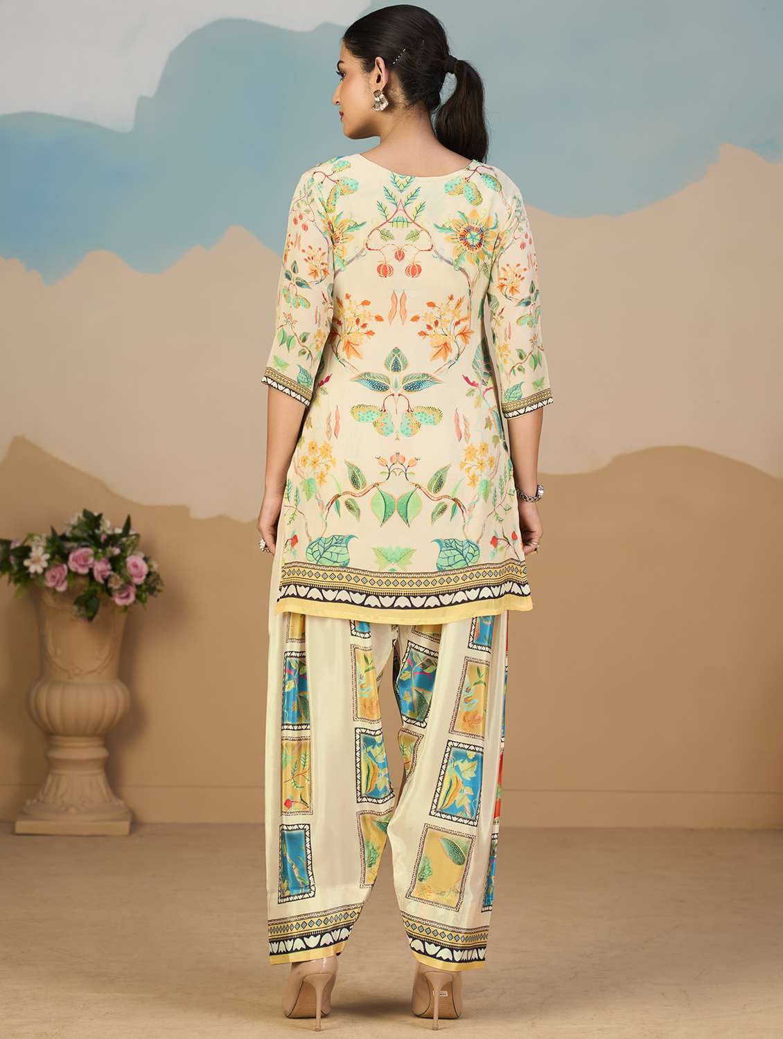 women printed three quarter sleeve co-ord set - 22142894 - Standard Image - 3