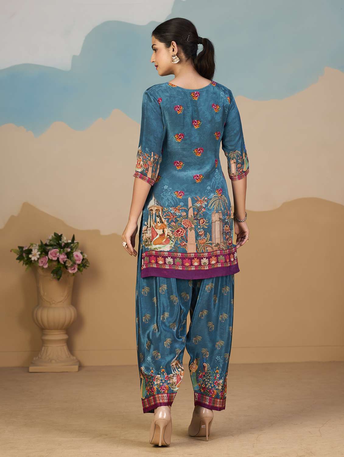 women printed three quarter sleeve co-ord set - 22142895 -  Standard Image - 3