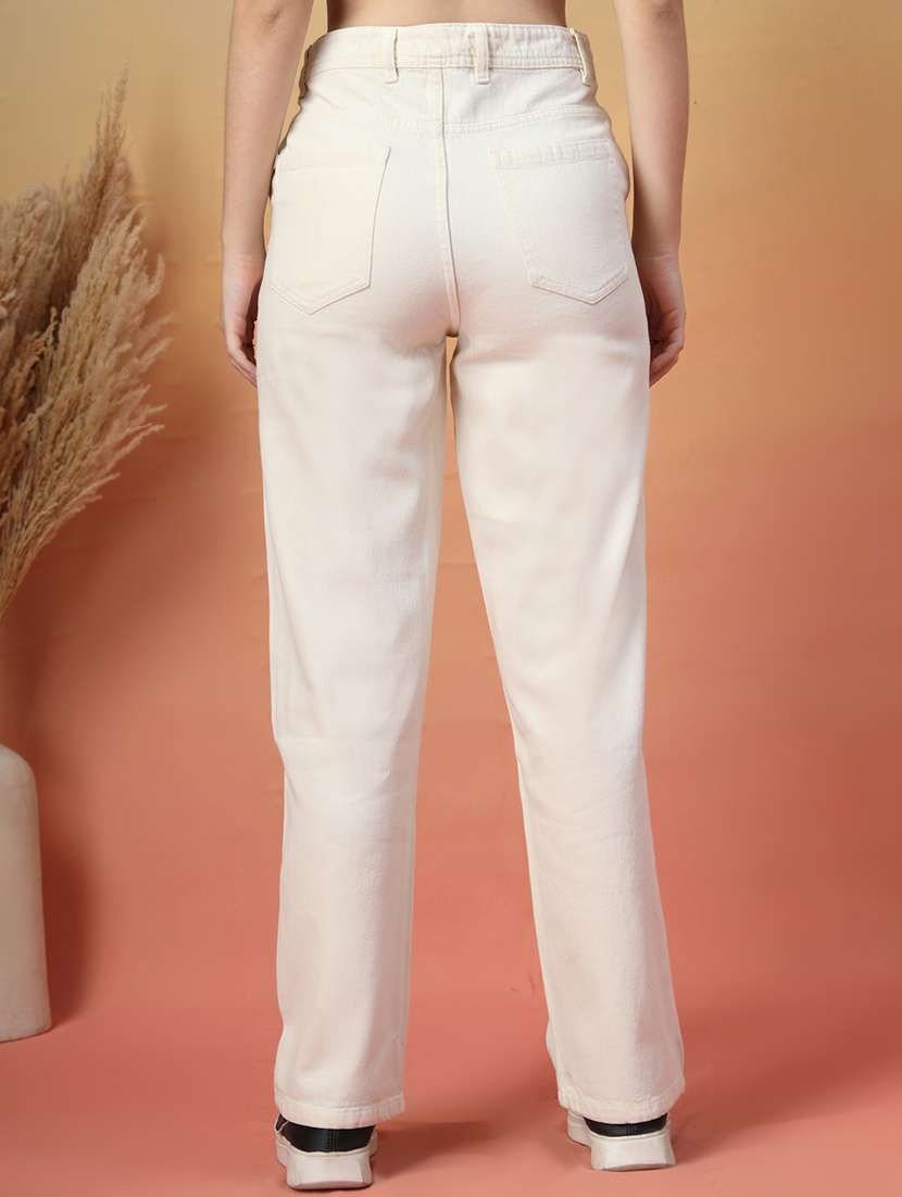 women solid high rise straight fit jean - 22142898 - Standard Image - 3