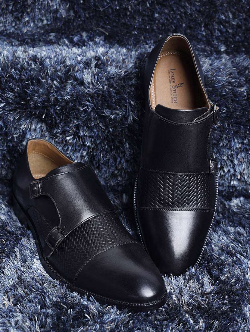 men black slip on monk strap