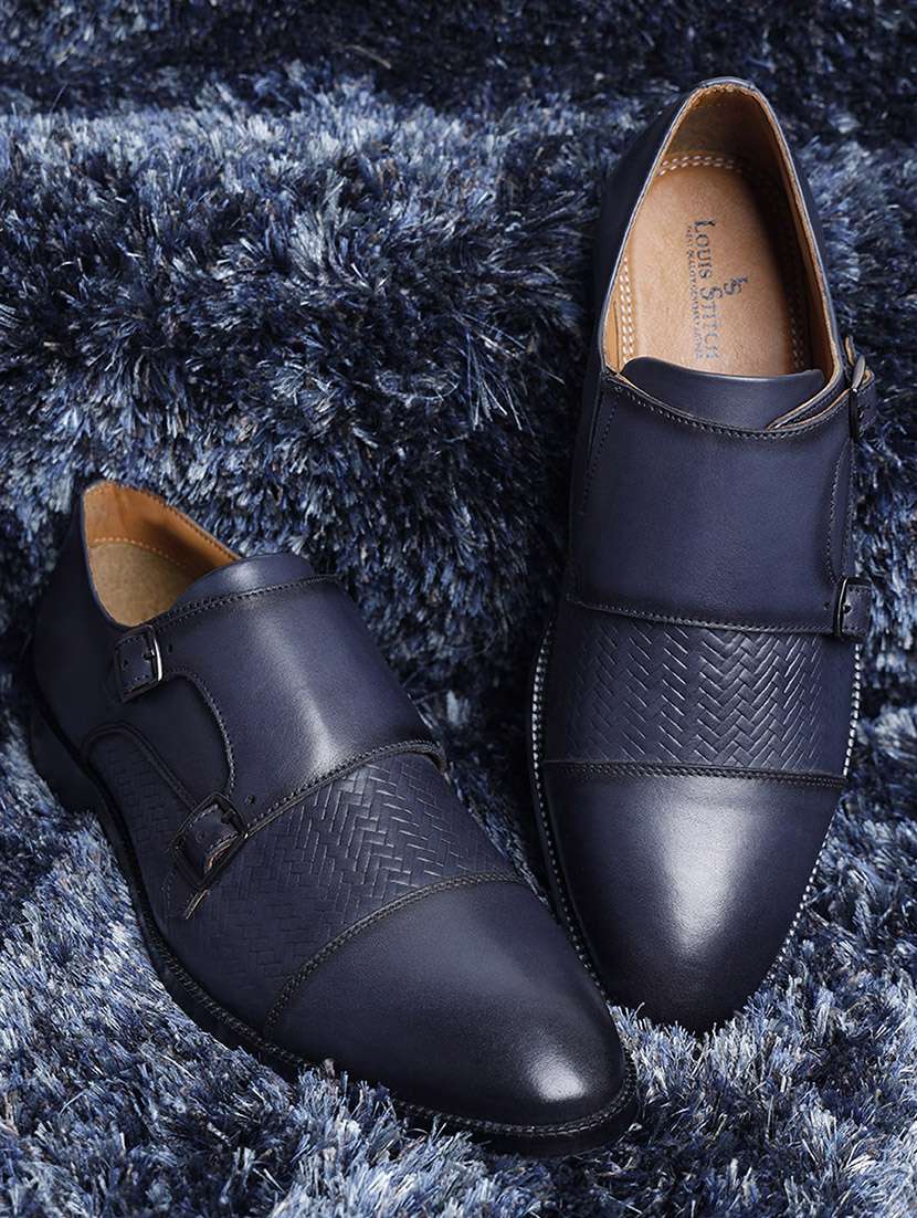 men blue slip on monk strap