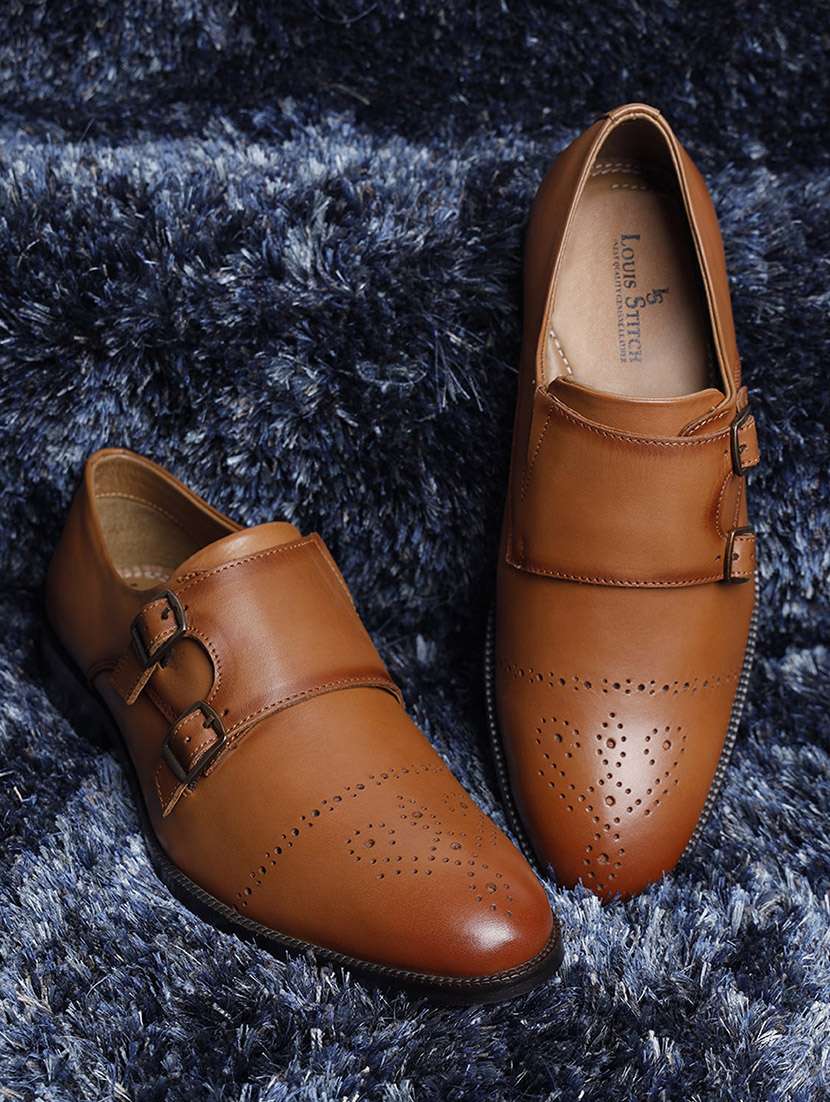 men tan slip on monk strap