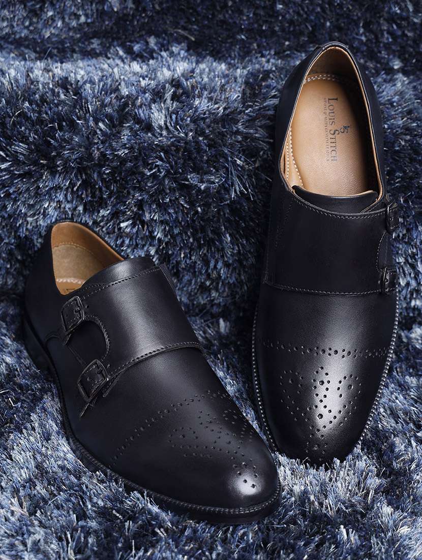 men black slip on monk strap