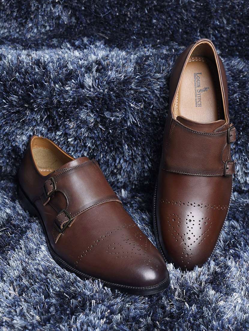 men brown slip on monk strap
