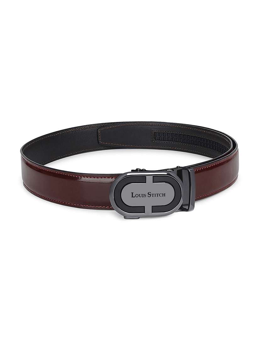 maroon leather auto lock formal belt - 22143012 -  Standard Image - 3