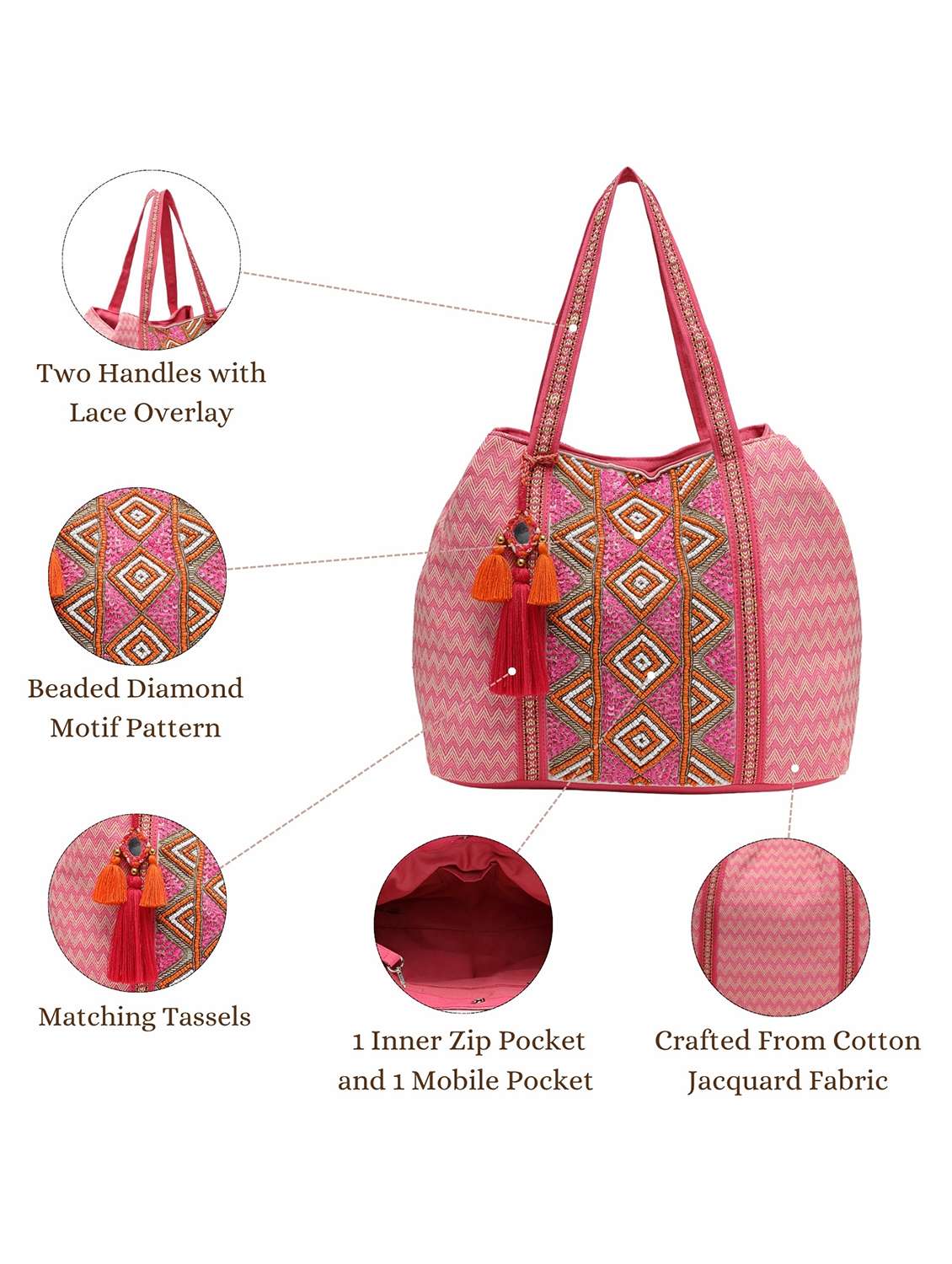 embroidered cotton hobo bag with tassels - 22143037 -  Standard Image - 5