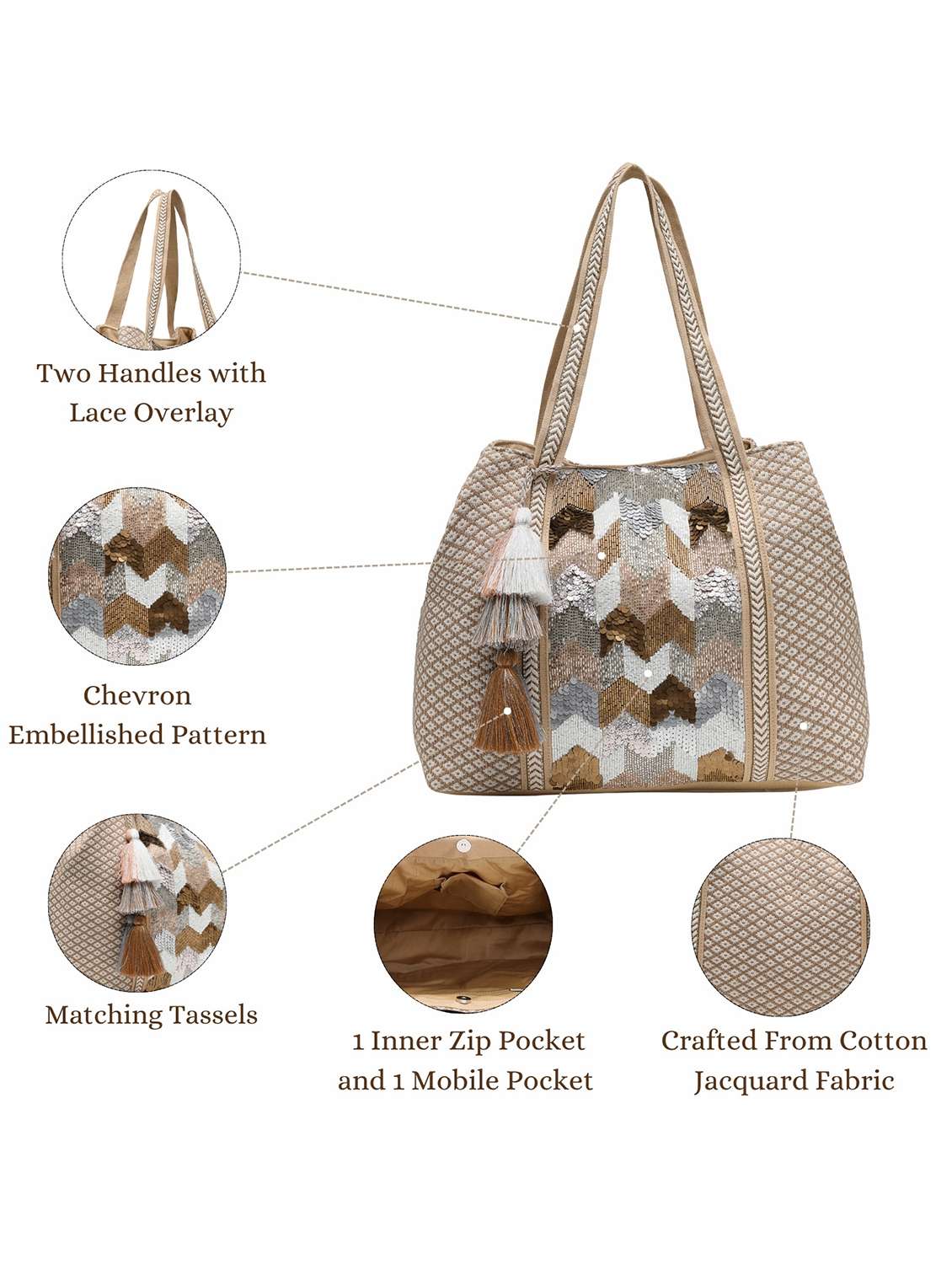 embellished cotton hobo tote bag - 22143038 -  Standard Image - 5
