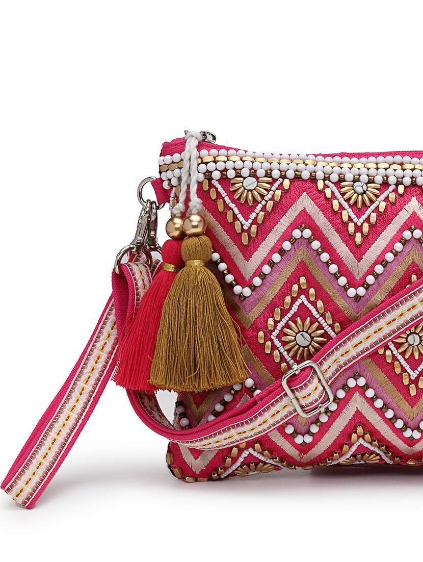 embellished chevron sling bag with tassel detail - 22143041 - Standard Image - 3