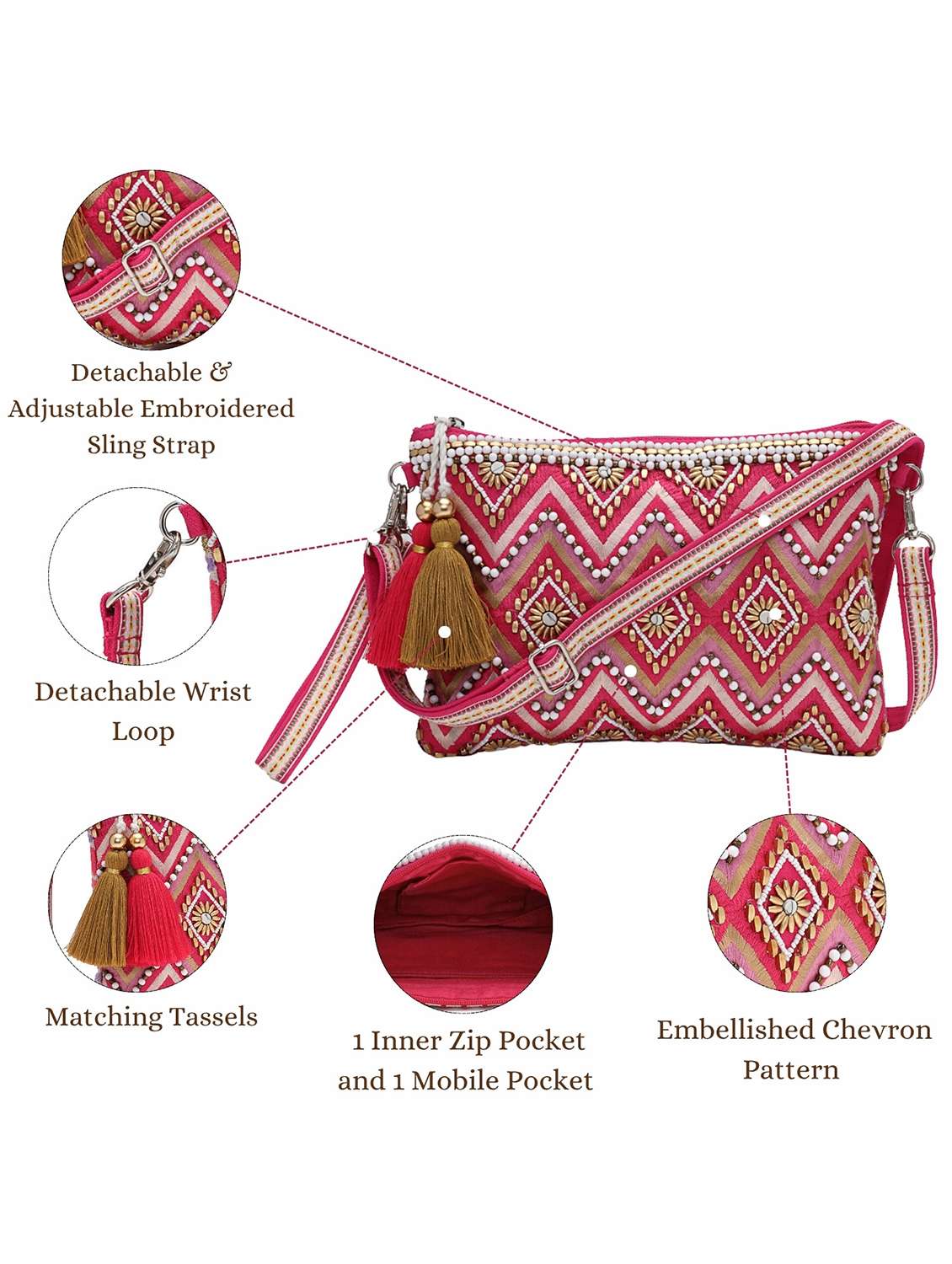 embellished chevron sling bag with tassel detail - 22143041 - Standard Image - 8