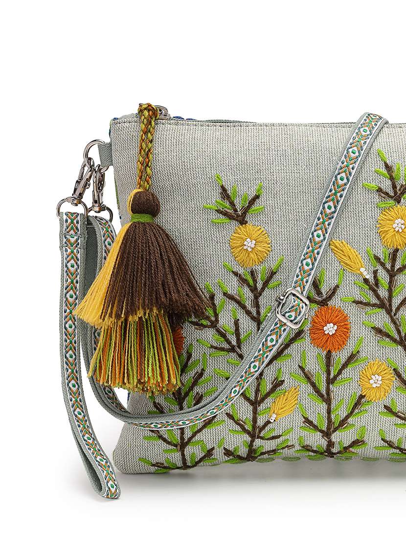 floral embroidered cotton canvas sling bag - 22143046 -  Standard Image - 3