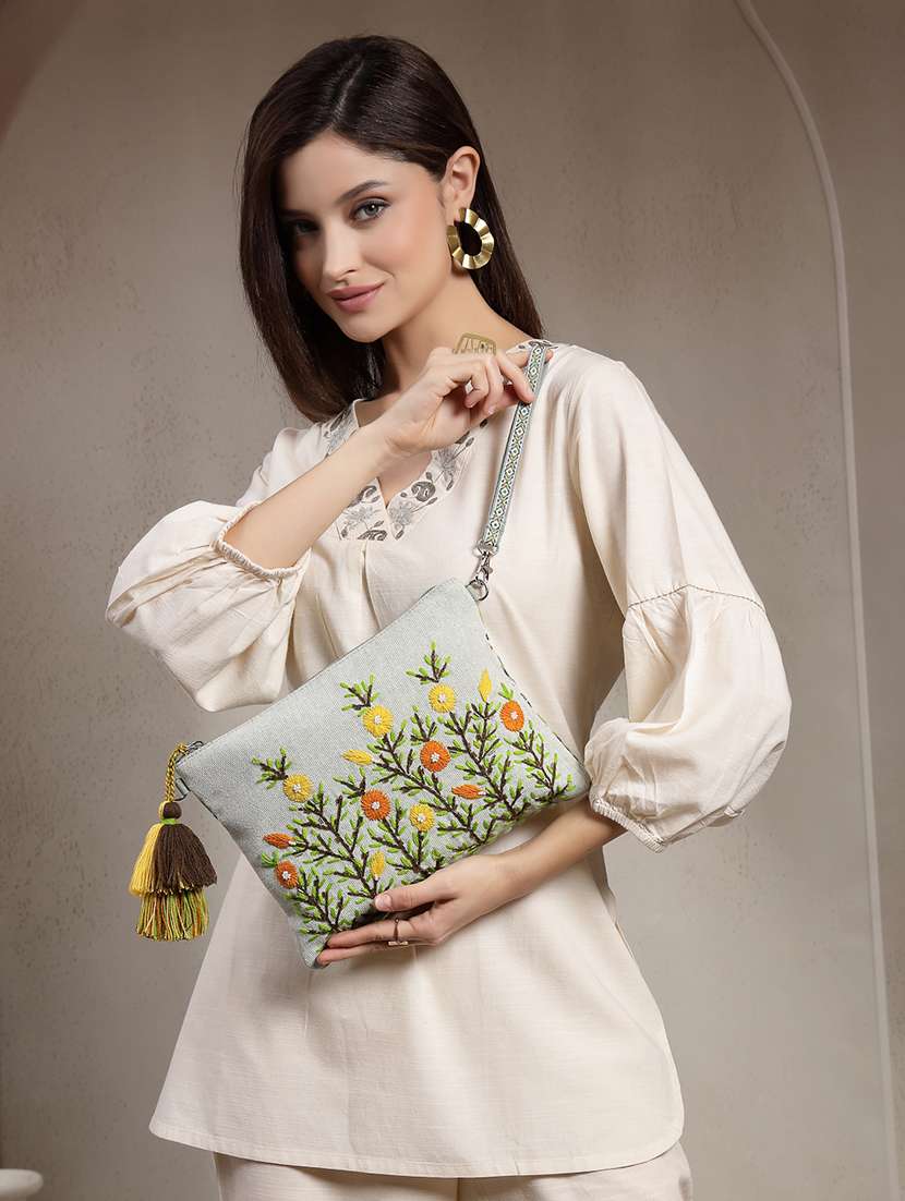 floral embroidered cotton canvas sling bag - 22143046 -  Standard Image - 5