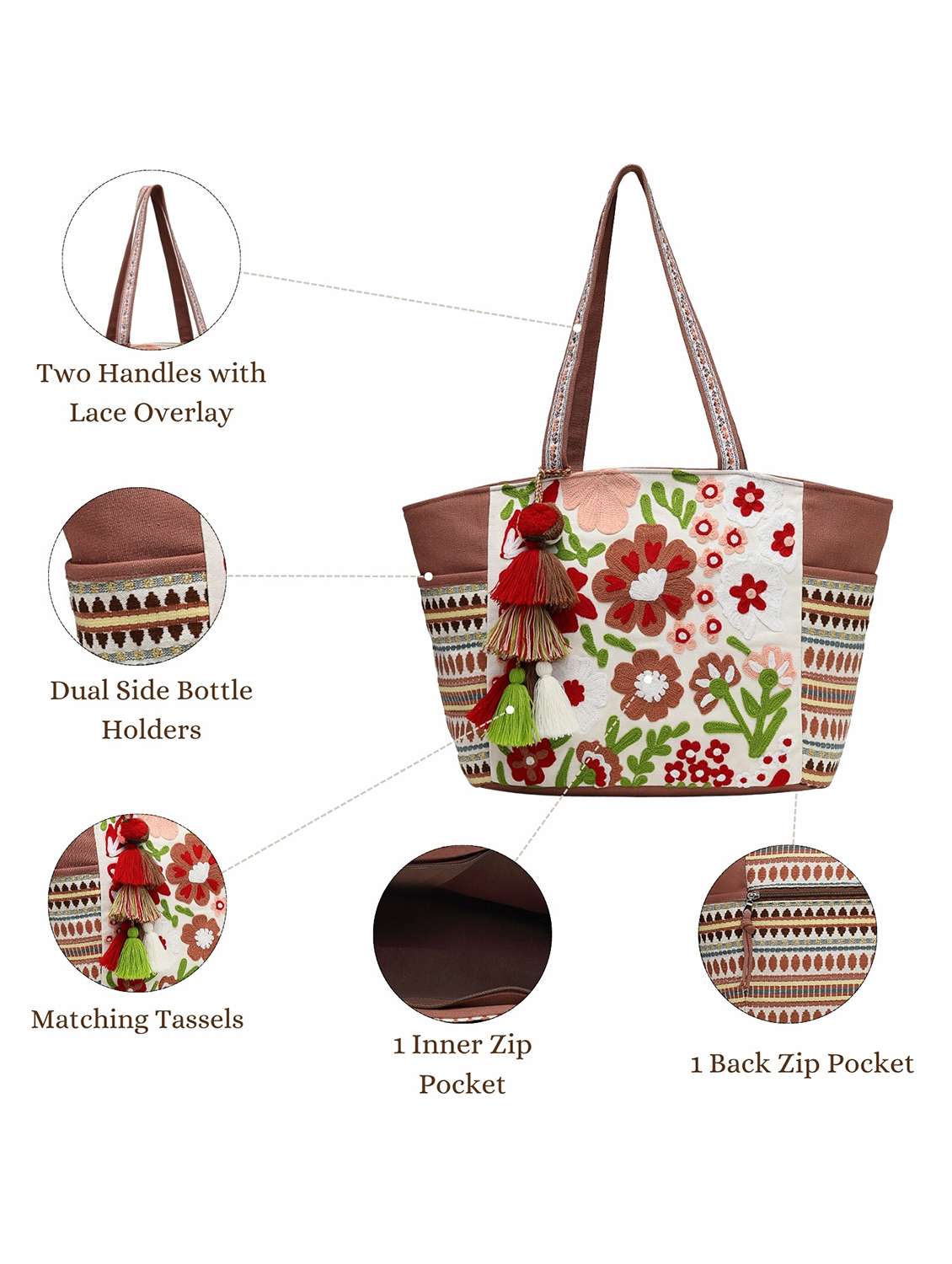 floral embroidery cotton acrylic jacquard elegant tote - 22143048 -  Standard Image - 5
