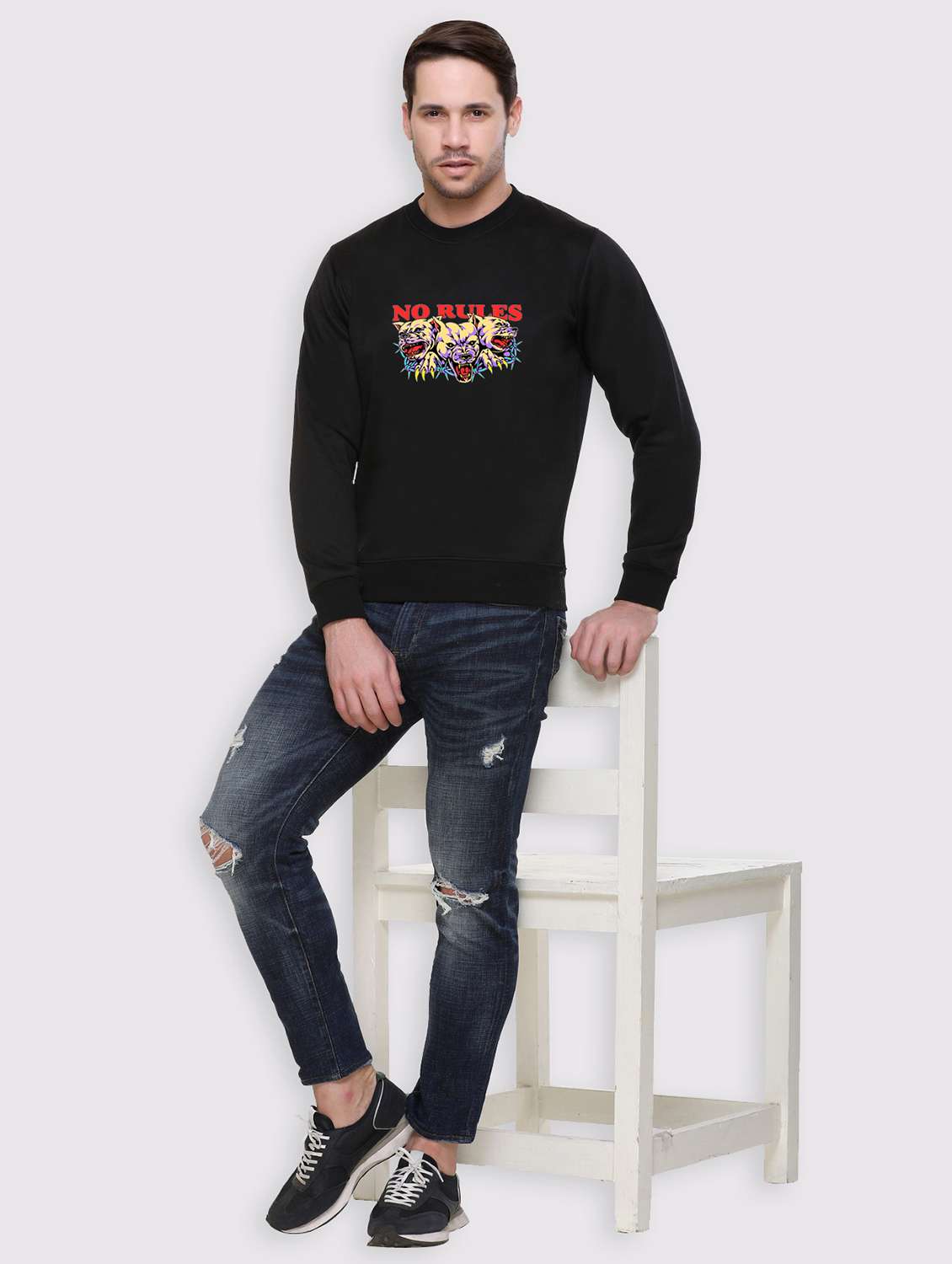 men chest print long sleeve regular fit sweatshirt - 22143071 -  Standard Image - 3
