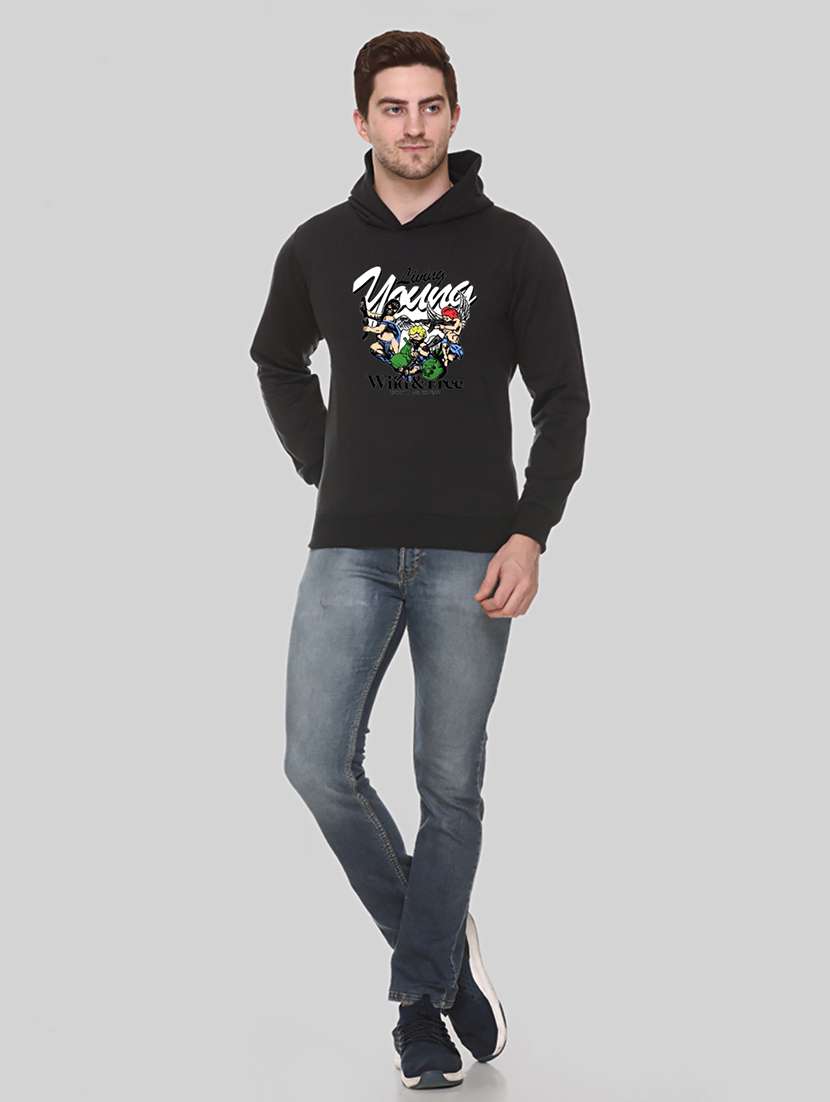men front print long sleeve regular fit hooded sweatshirt - 22143076 -  Standard Image - 3