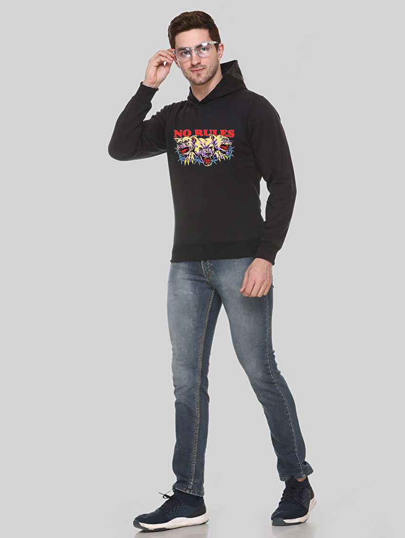 men chest print long sleeve regular fit hooded sweatshirt - 22143091 -  Standard Image - 3