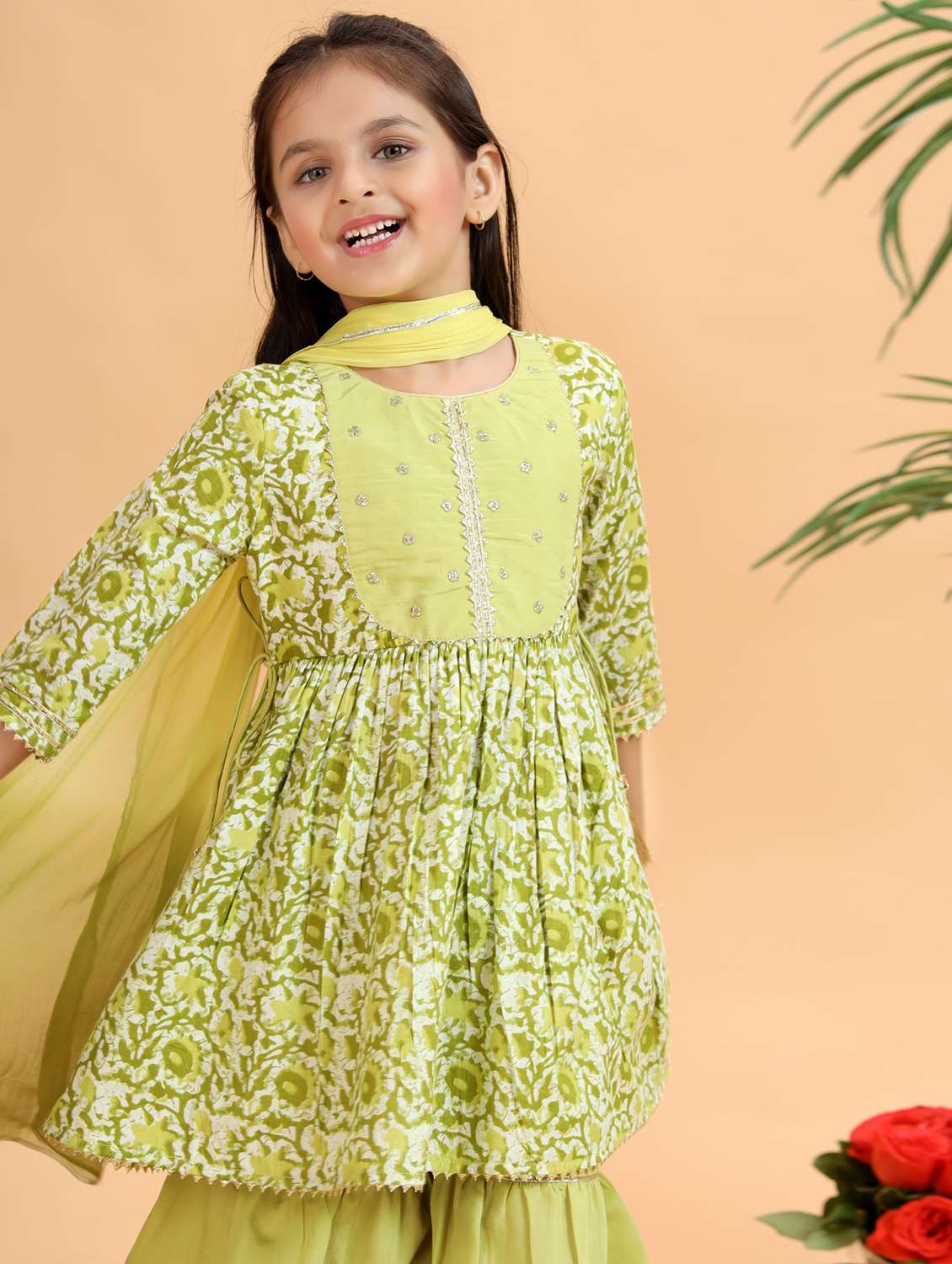 girls printed kurta and sharara with dupatta set - 22143108 -  Standard Image - 3