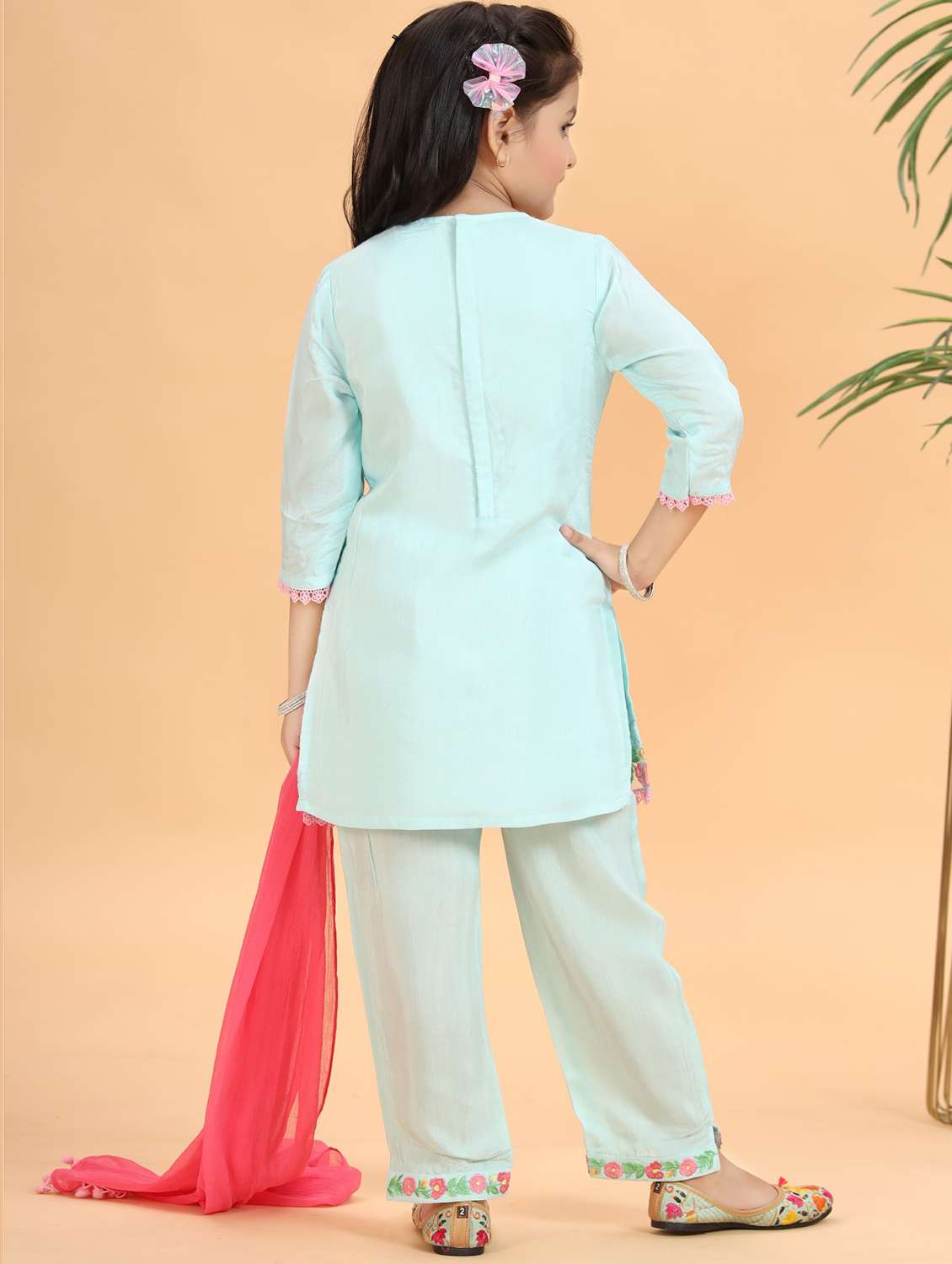 girls embroidered kurta and pant with dupatta set - 22143109 -  Standard Image - 3