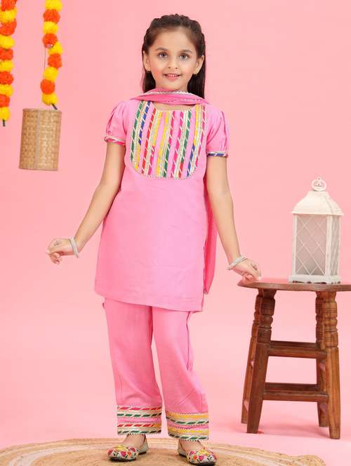 girls embroidered kurta and pant with dupatta set - 22143113 - Standard Image - 0