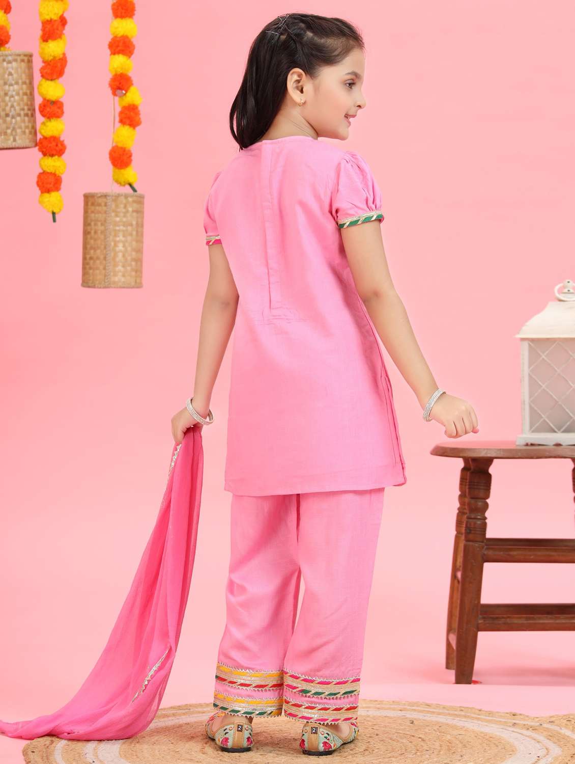 girls embroidered kurta and pant with dupatta set - 22143113 - Standard Image - 3